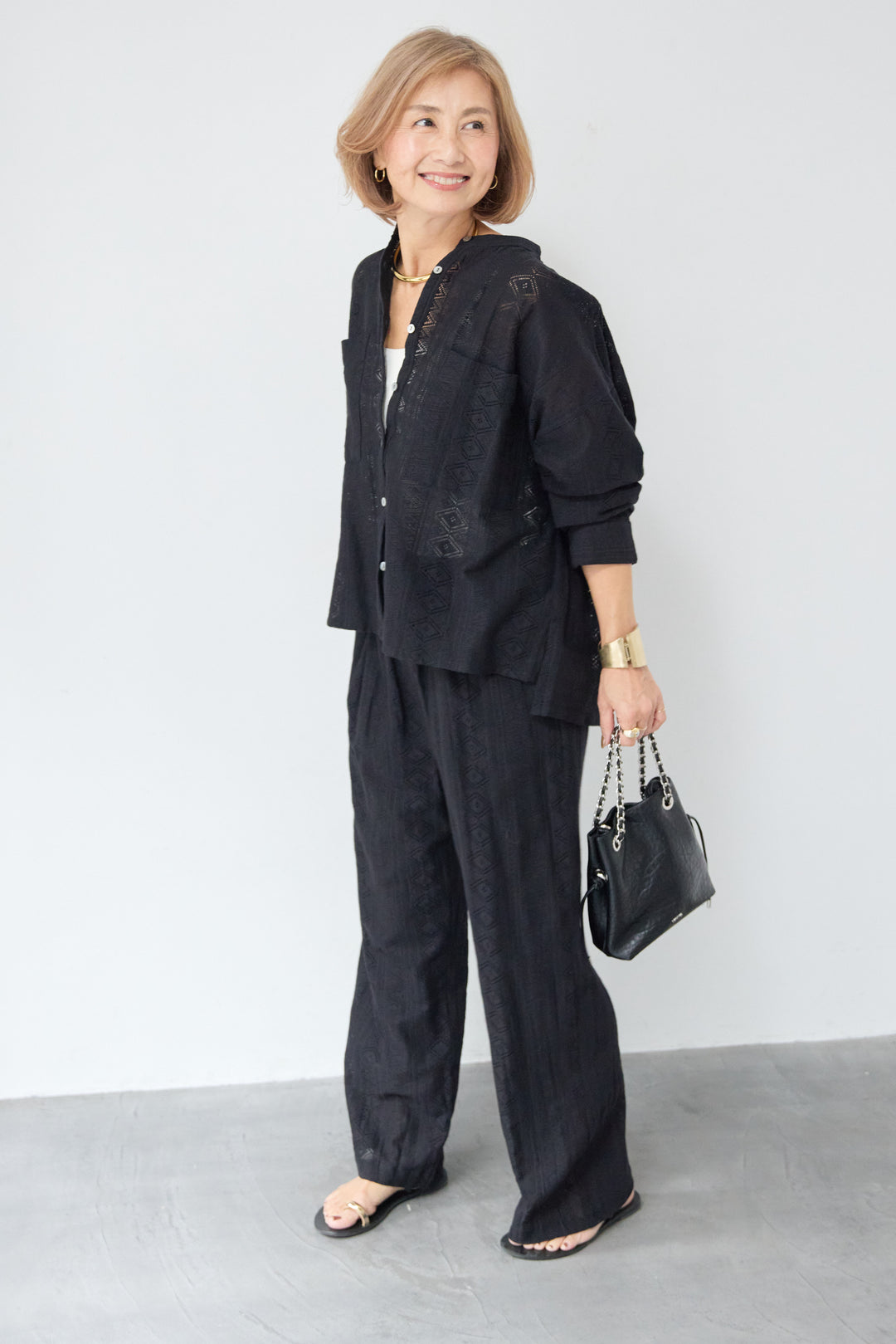 コットン幾何学レース ドビーシャツ