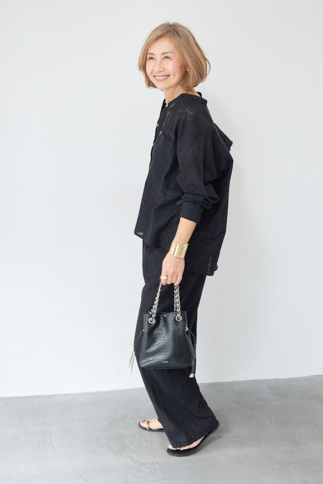 コットン幾何学レース ドビーワイドパンツ