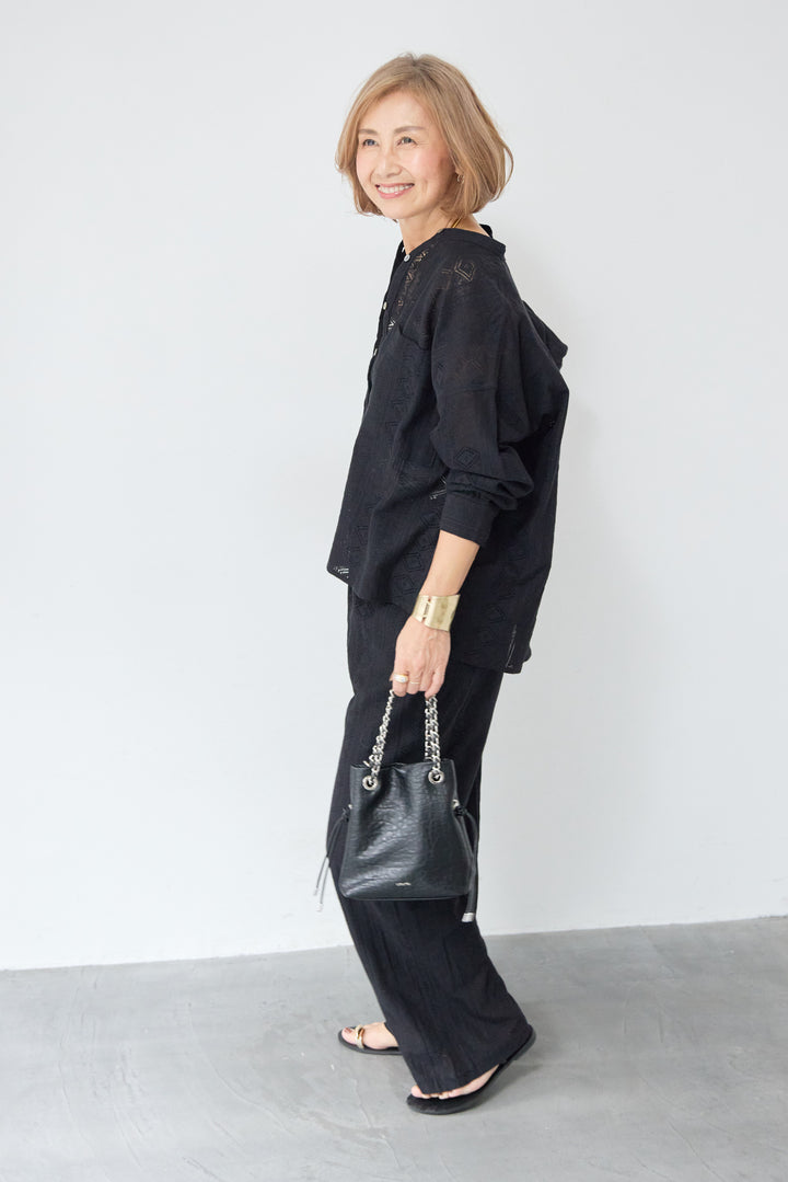 コットン幾何学レース ドビーワイドパンツ