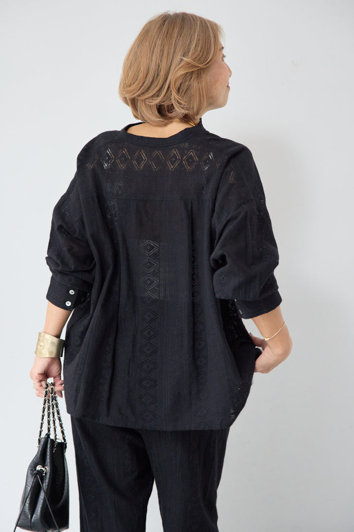 コットン幾何学レース ドビーシャツ