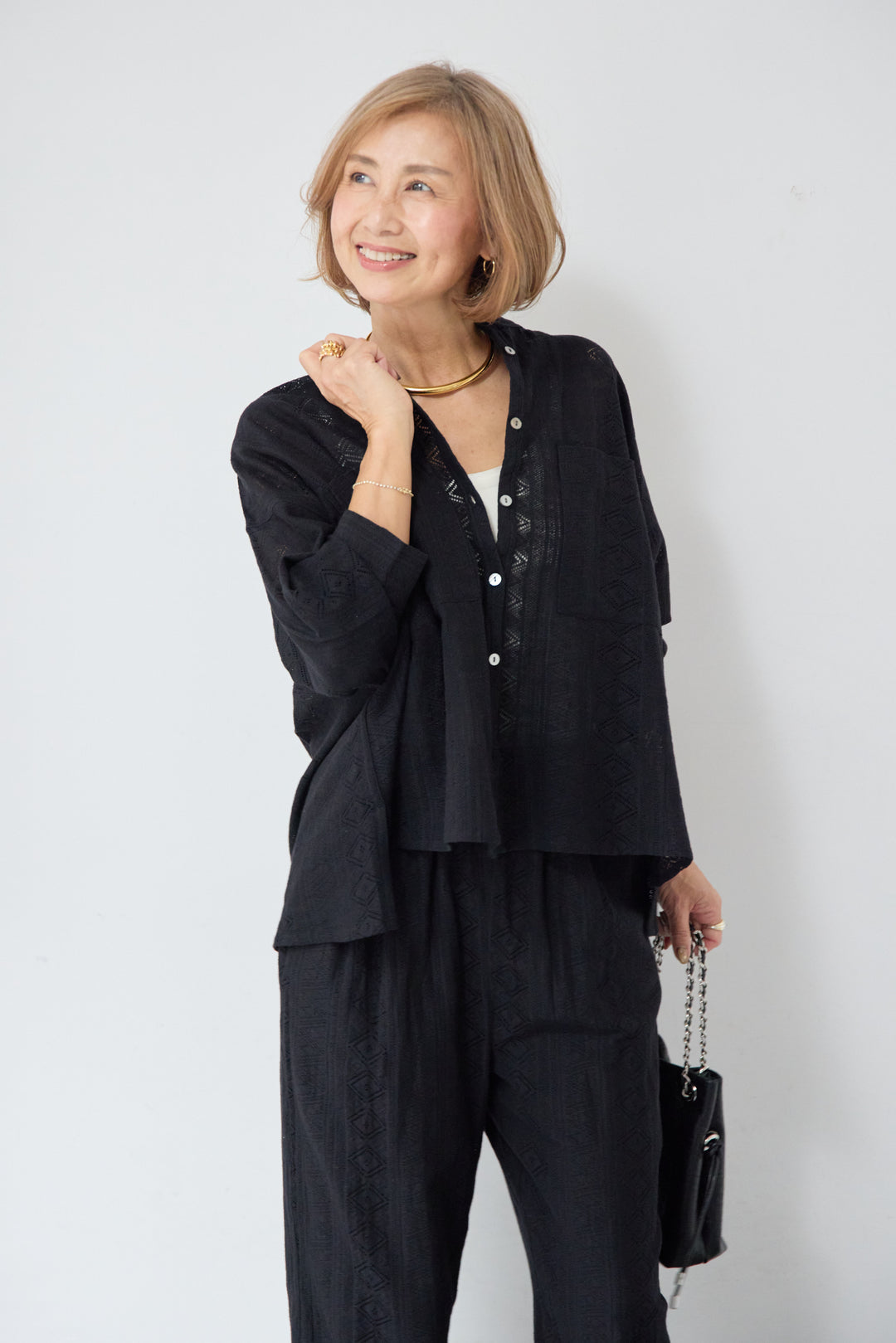 コットン幾何学レース ドビーシャツ