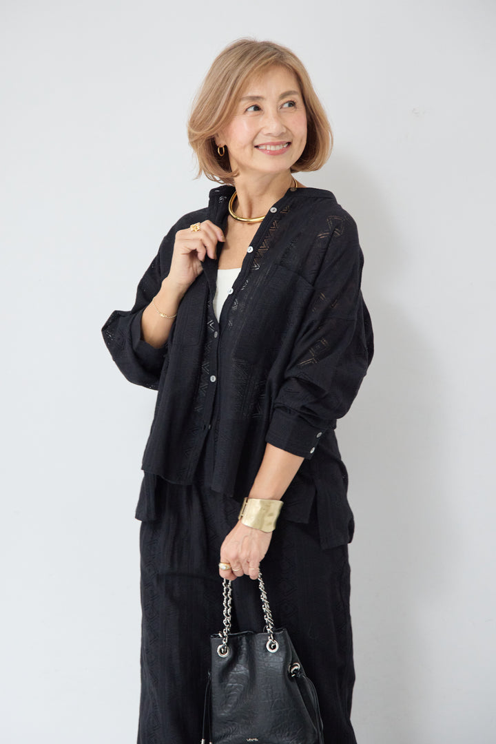 コットン幾何学レース ドビーシャツ