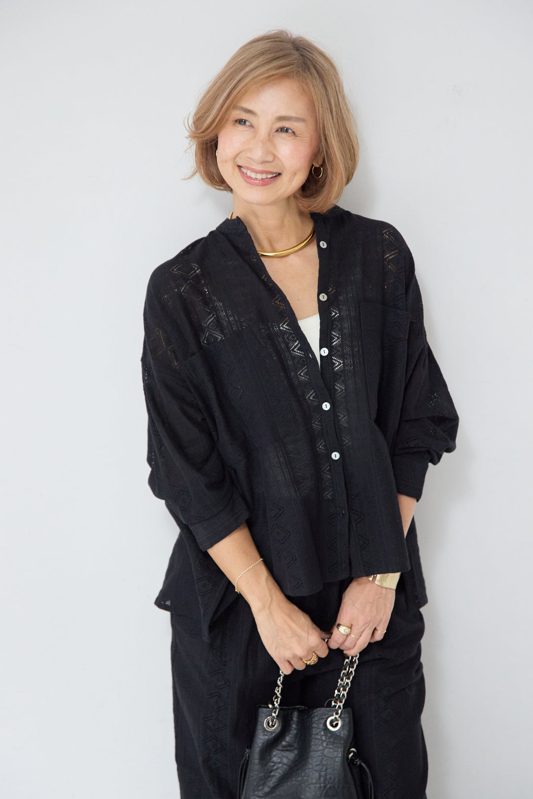 コットン幾何学レース ドビーシャツ