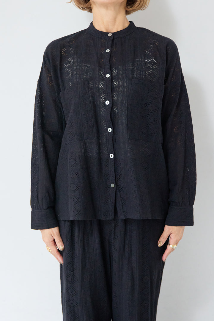 [SET]コットン幾何学レース ドビーシャツ+コットン幾何学レース ドビーワイドパンツ(2set)