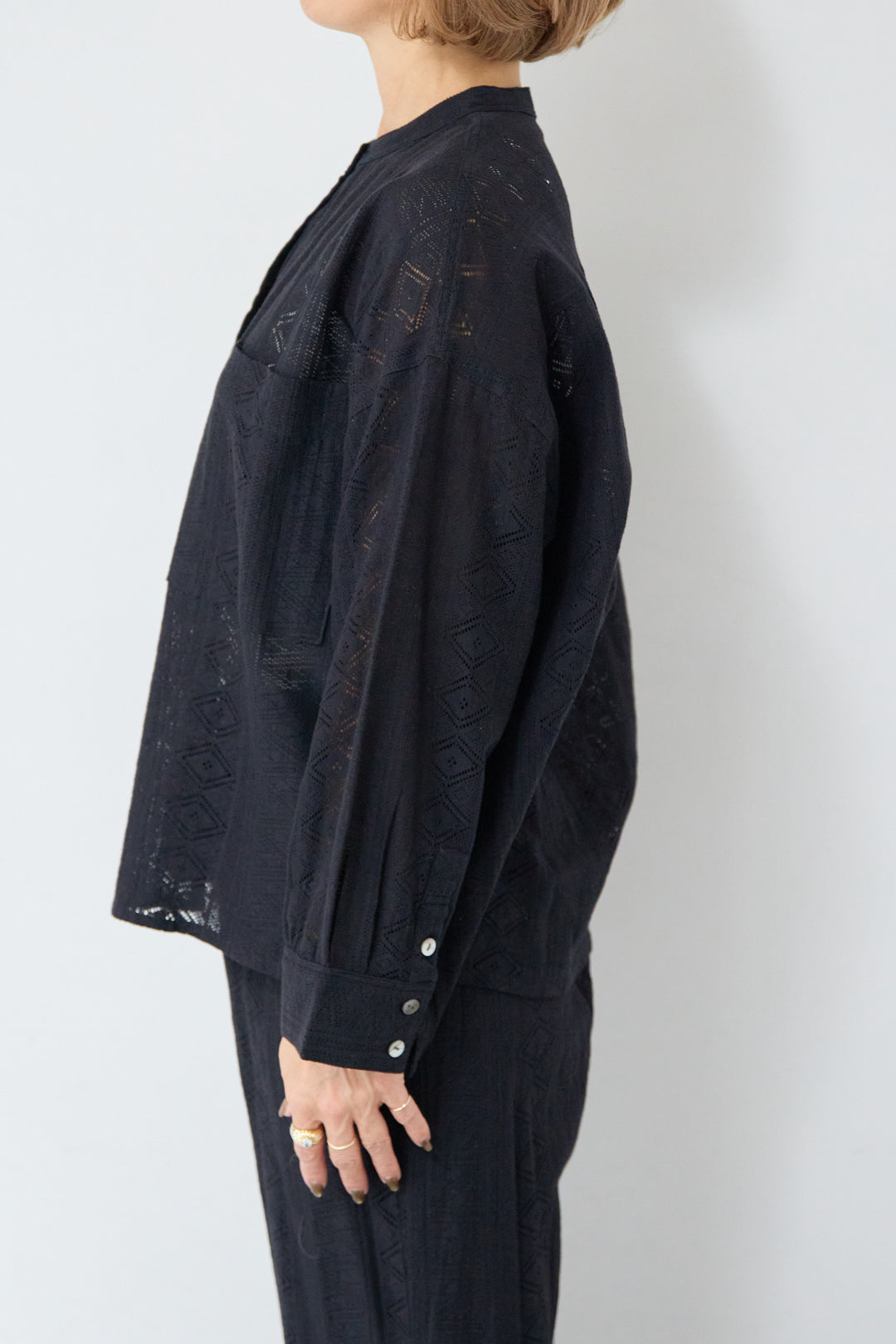 コットン幾何学レース ドビーシャツ