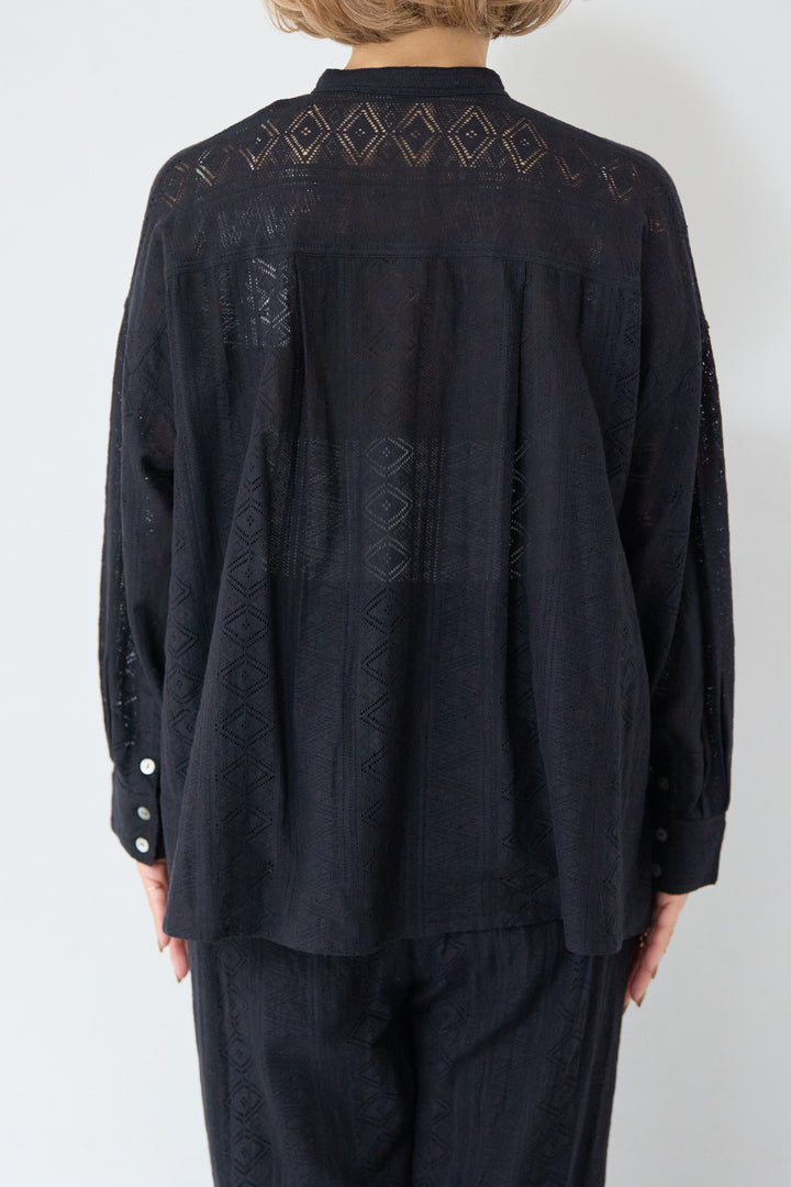コットン幾何学レース ドビーシャツ
