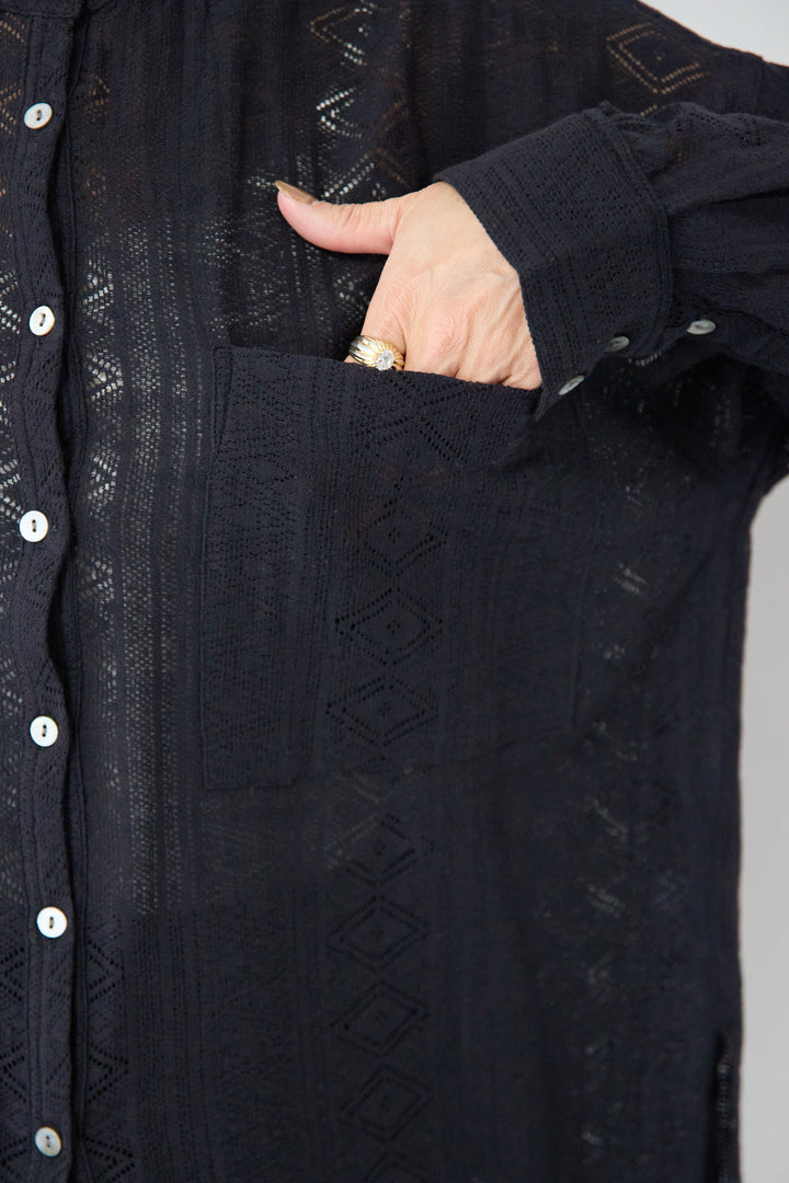 コットン幾何学レース ドビーシャツ