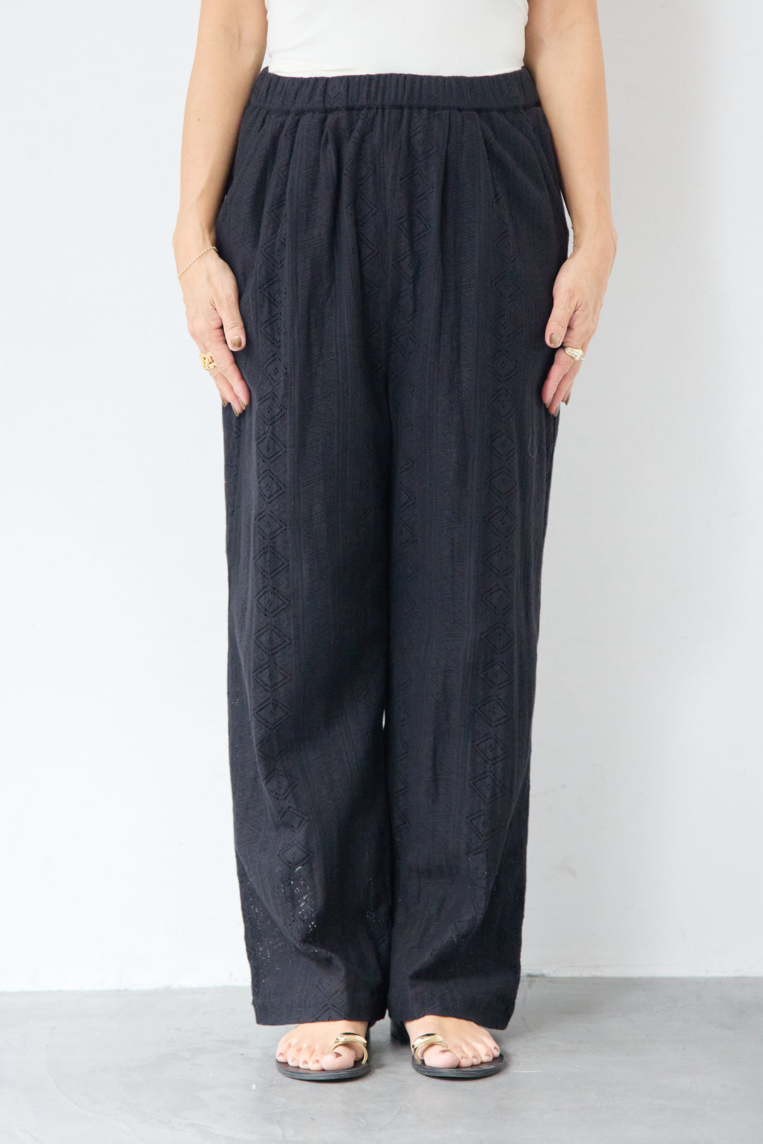コットン幾何学レース ドビーワイドパンツ