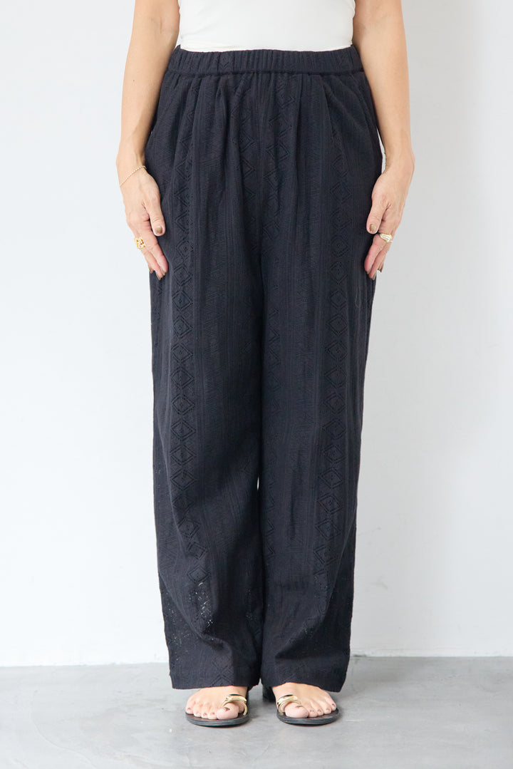 コットン幾何学レース ドビーワイドパンツ