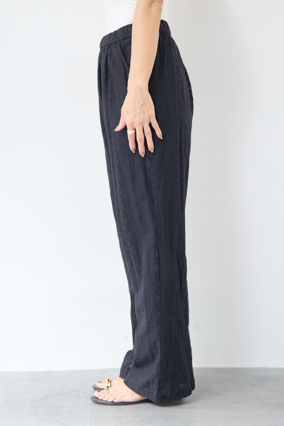 コットン幾何学レース ドビーワイドパンツ