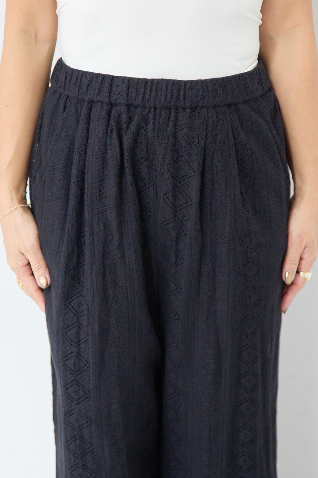 コットン幾何学レース ドビーワイドパンツ