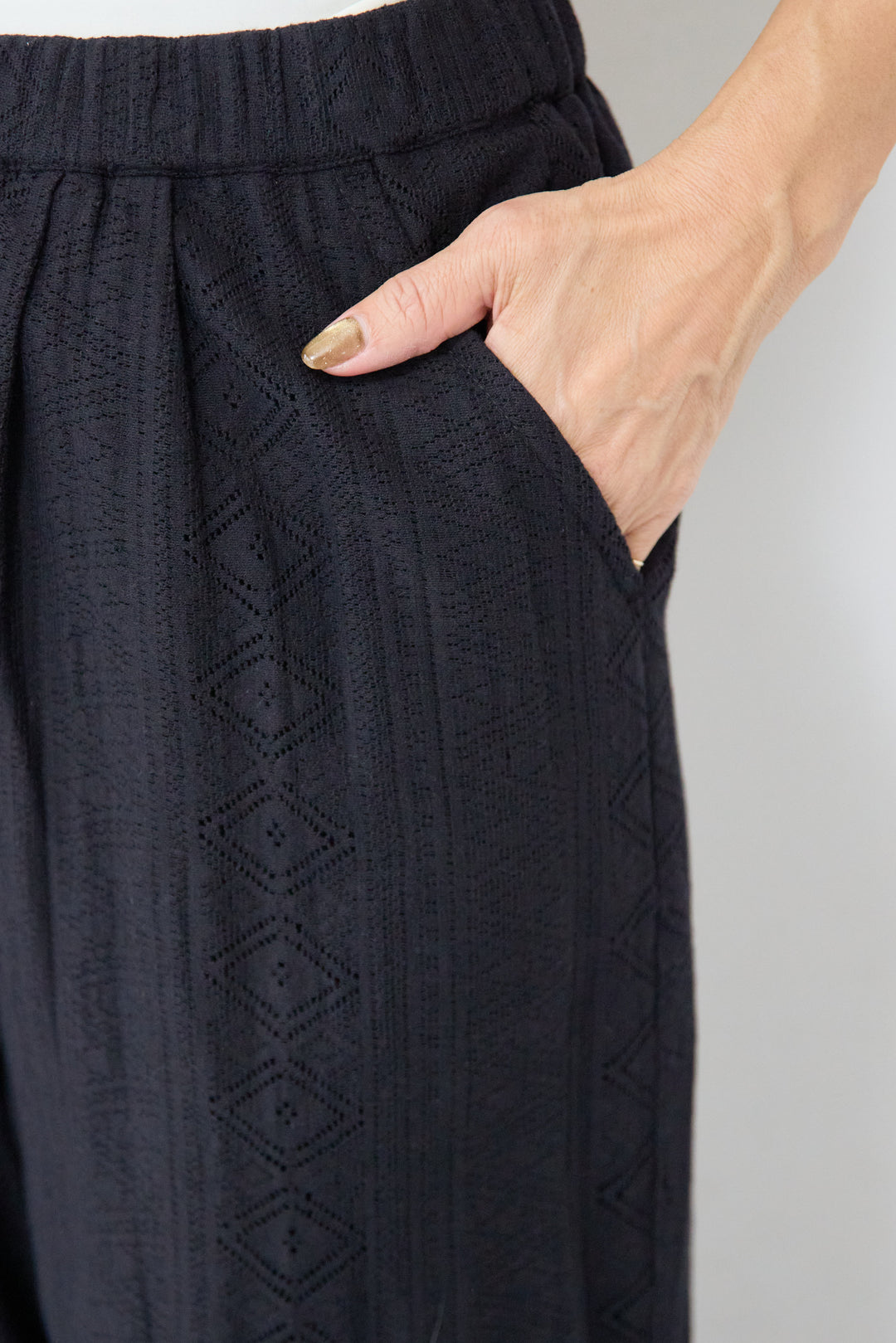 コットン幾何学レース ドビーワイドパンツ