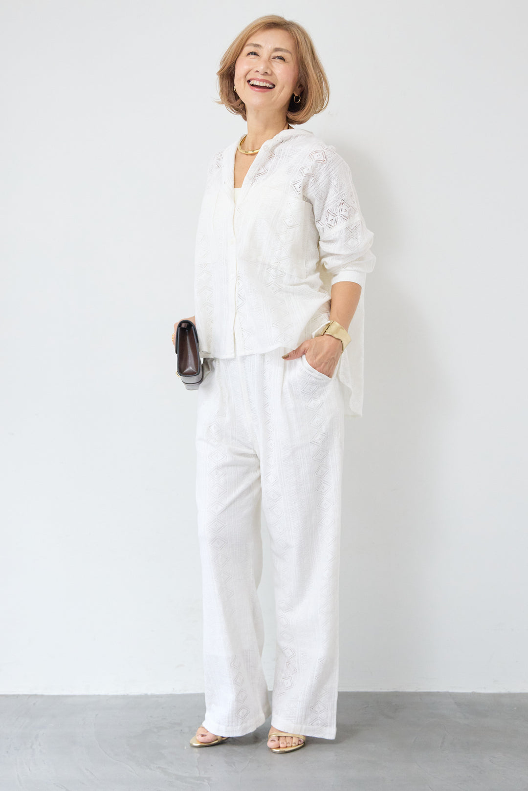 コットン幾何学レース ドビーシャツ