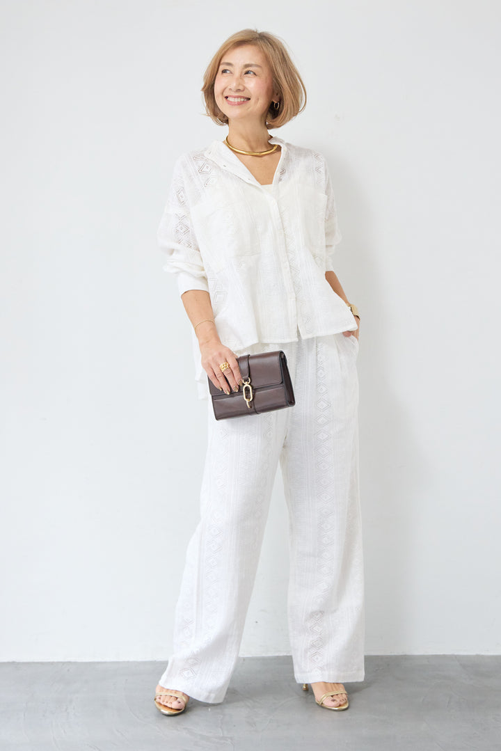 コットン幾何学レース ドビーシャツ