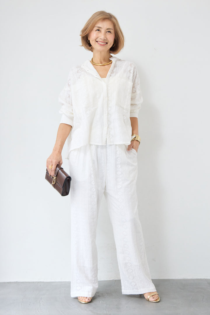 コットン幾何学レース ドビーシャツ