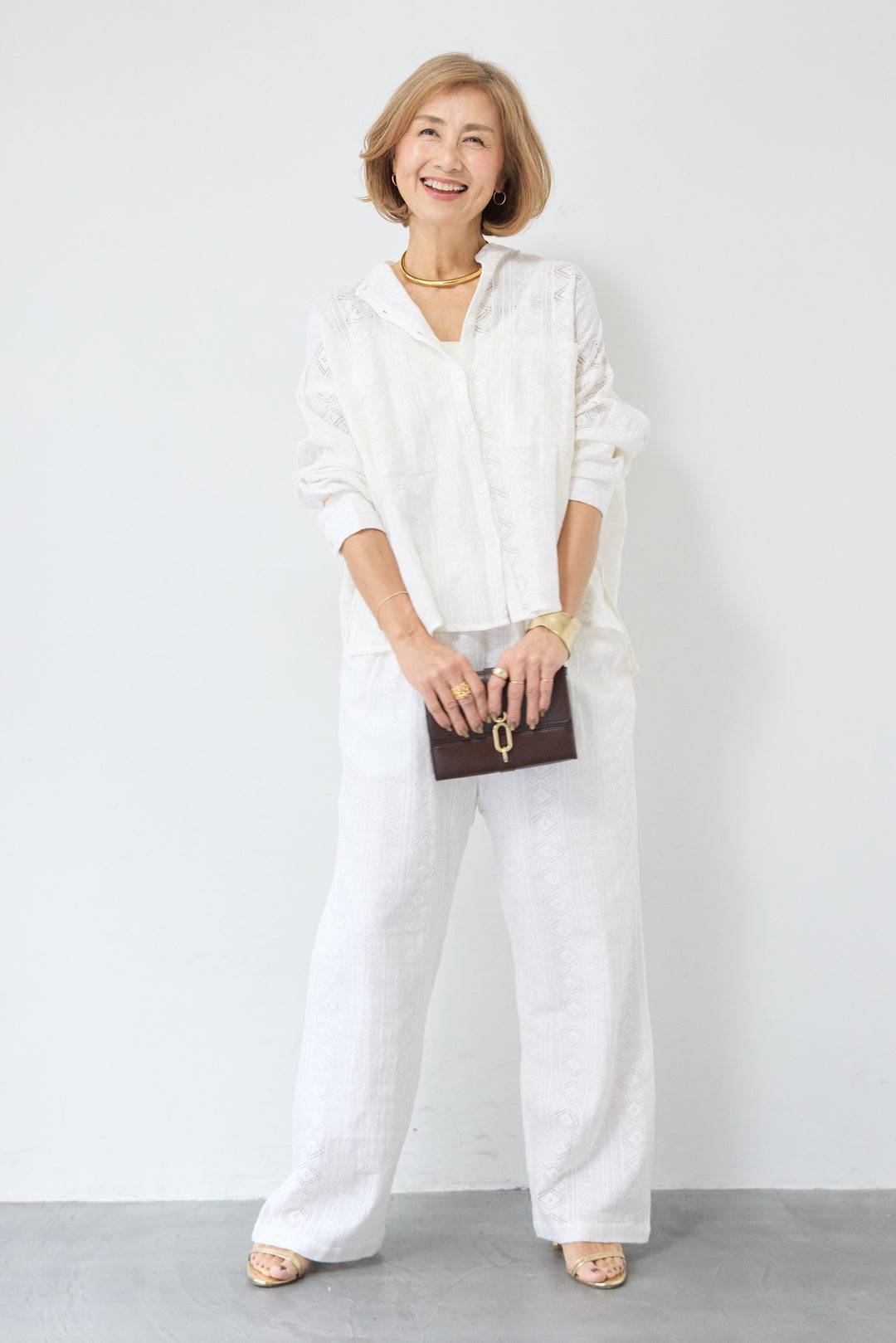 コットン幾何学レース ドビーワイドパンツ