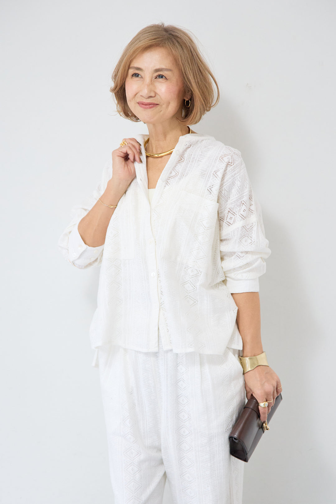 コットン幾何学レース ドビーシャツ