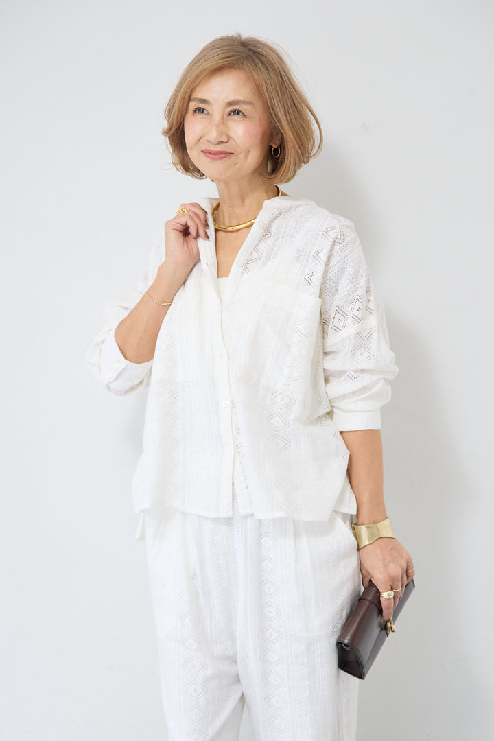 コットン幾何学レース ドビーシャツ