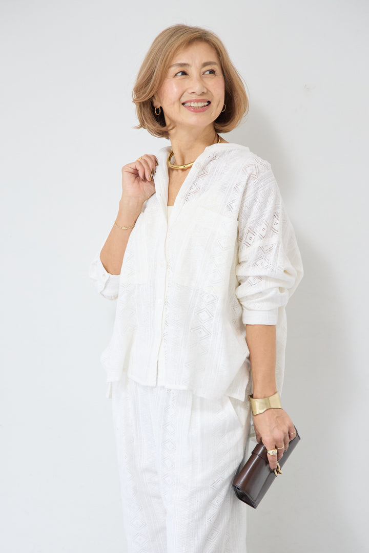 コットン幾何学レース ドビーシャツ