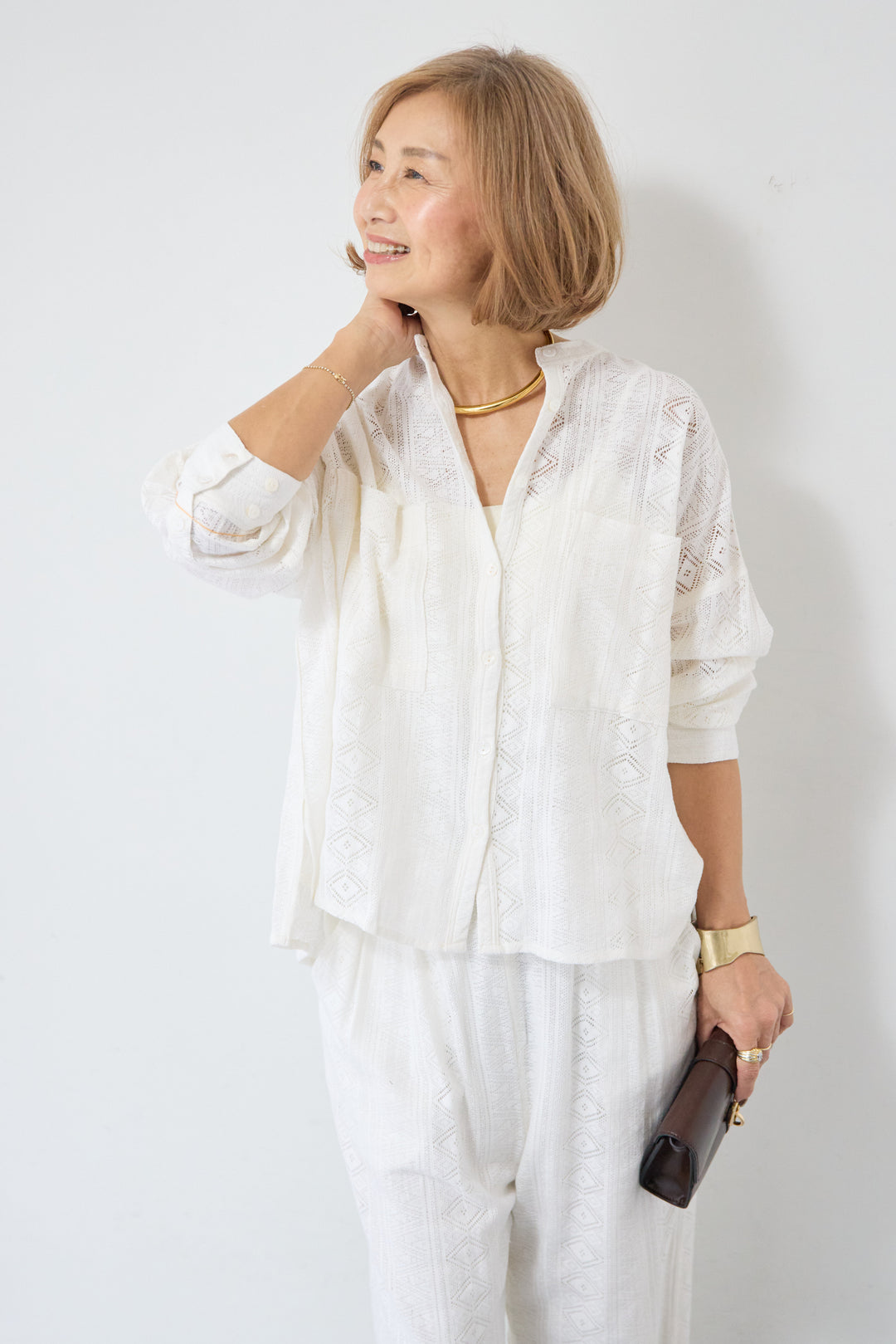 コットン幾何学レース ドビーシャツ