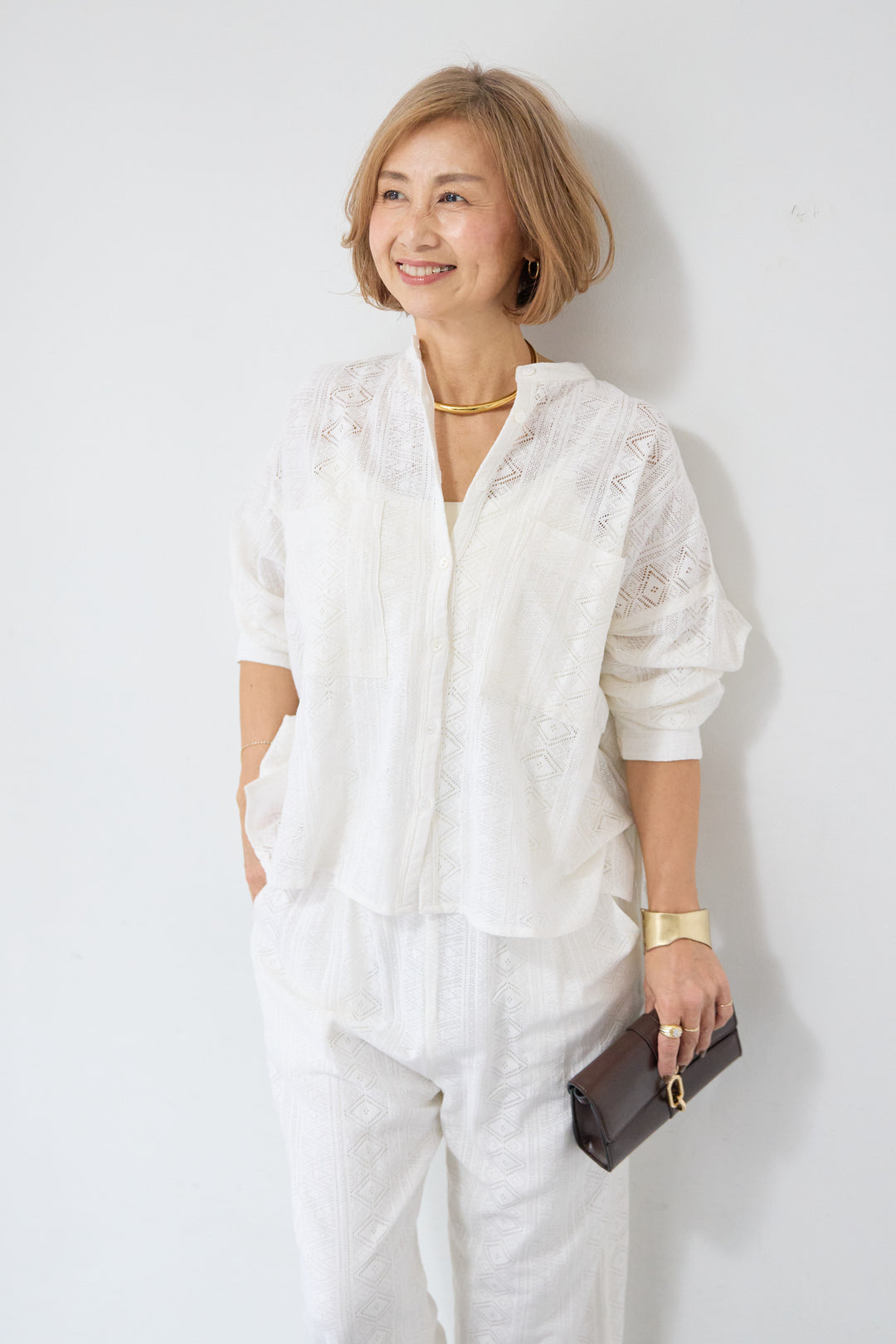 コットン幾何学レース ドビーシャツ