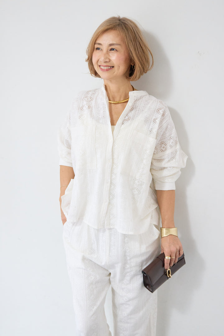 コットン幾何学レース ドビーシャツ