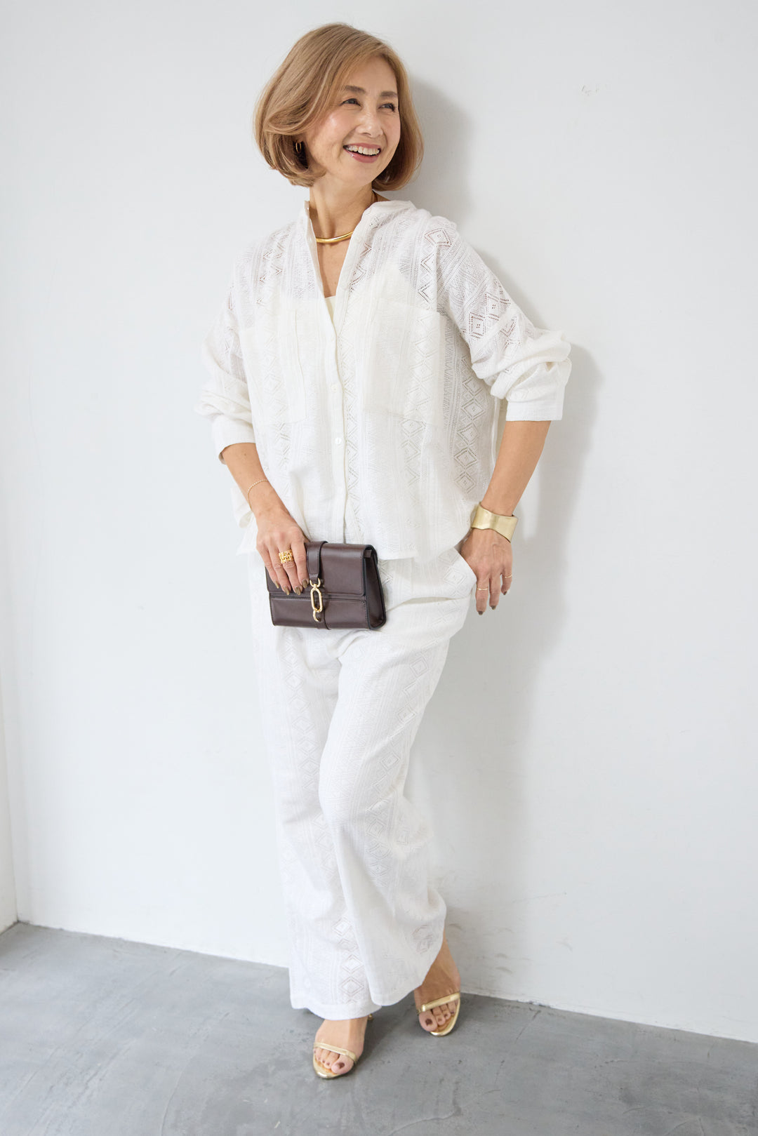 コットン幾何学レース ドビーシャツ