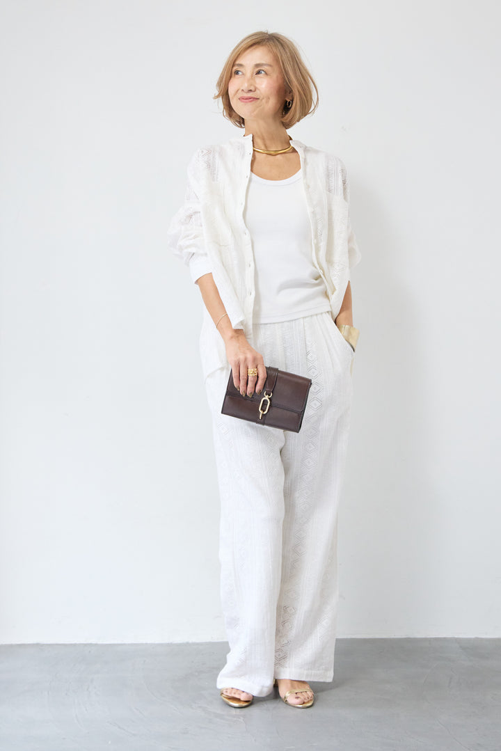 コットン幾何学レース ドビーシャツ