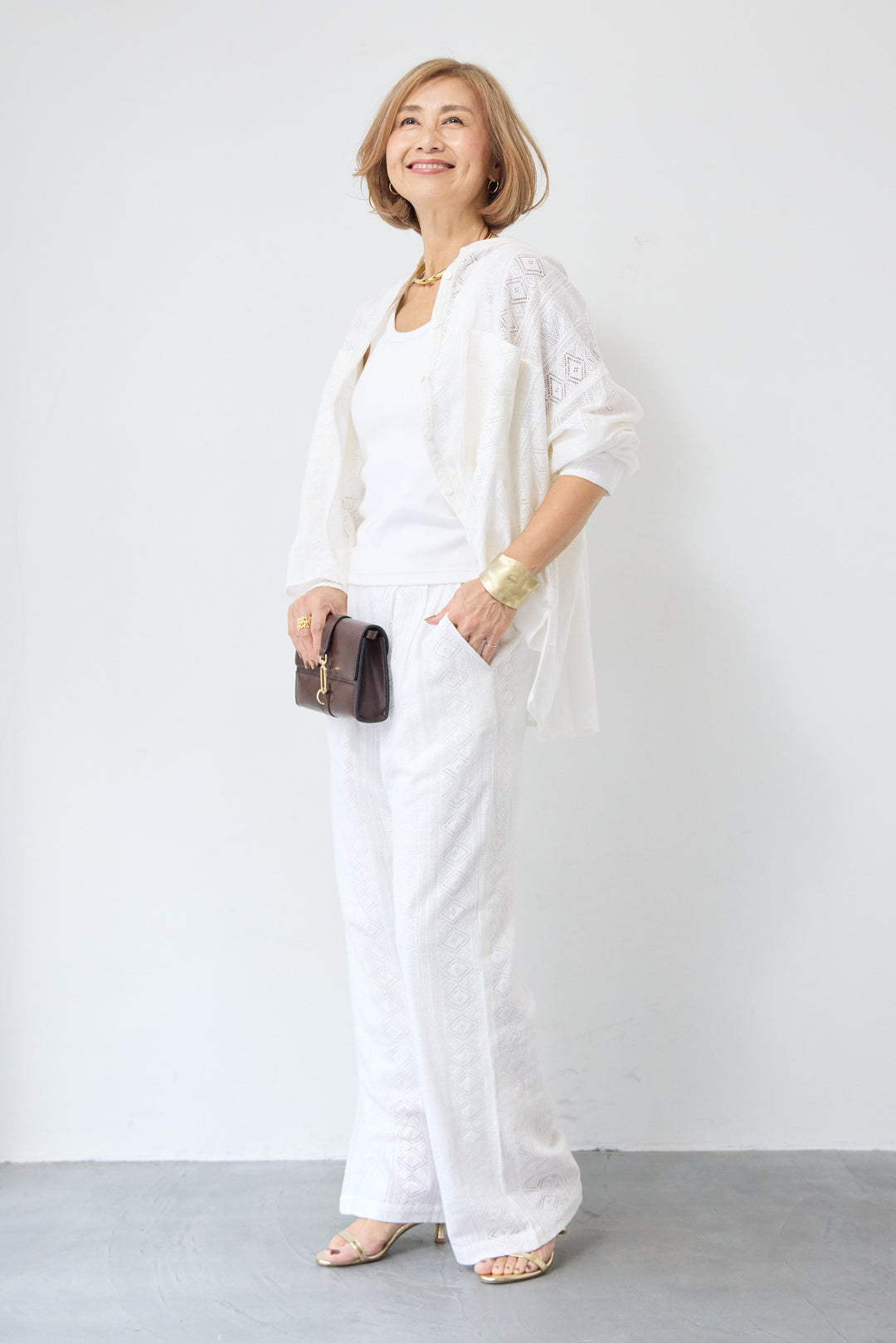 [SET]コットン幾何学レース ドビーシャツ+コットン幾何学レース ドビーワイドパンツ(2set)