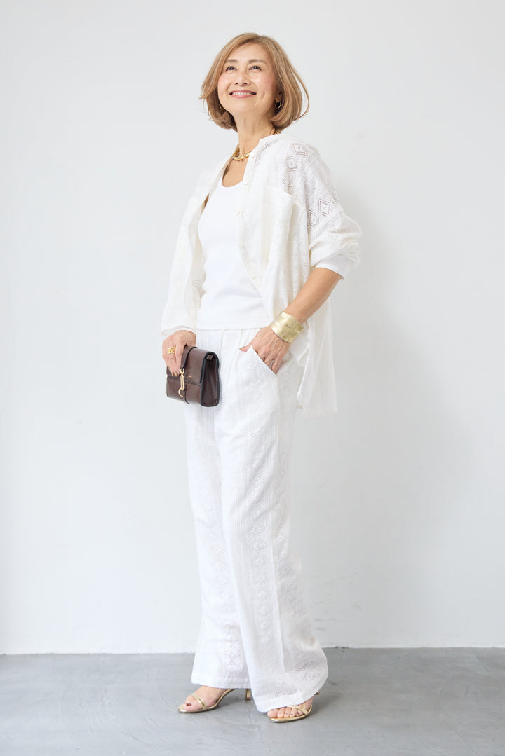 コットン幾何学レース ドビーワイドパンツ