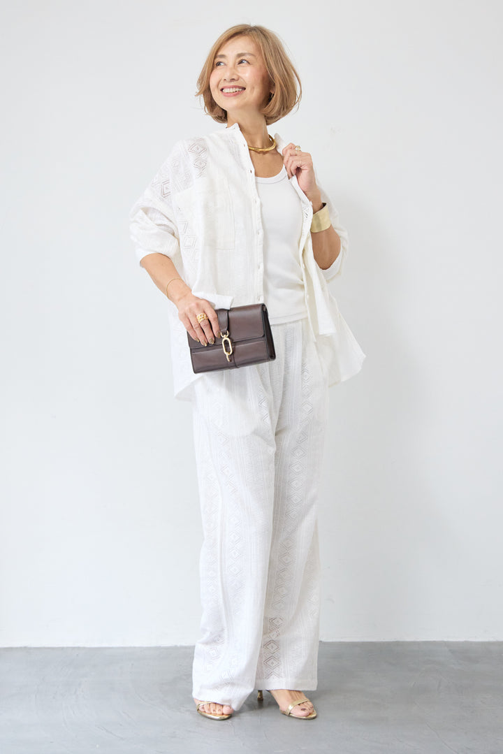 コットン幾何学レース ドビーシャツ