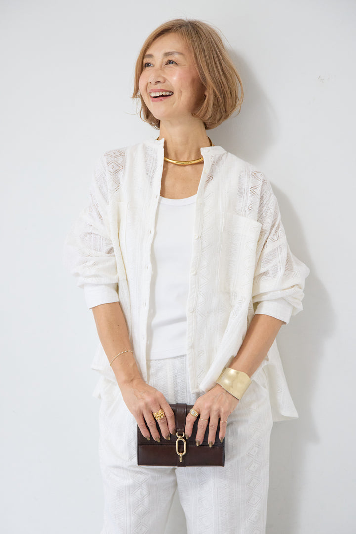 コットン幾何学レース ドビーシャツ