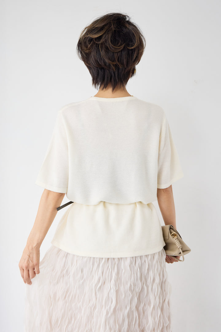 【2SET】ウエストベルトニット+ウエーブプリーツチュールスカート