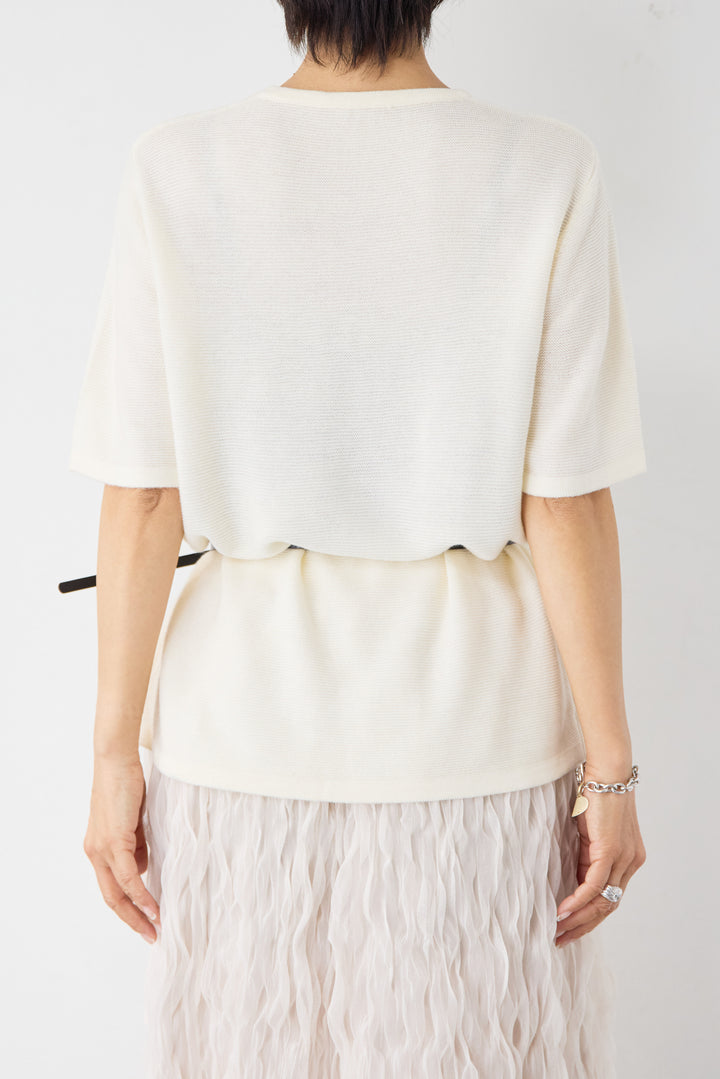 【2SET】ウエストベルトニット+ウエーブプリーツチュールスカート