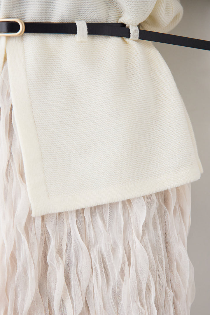 【2SET】ウエストベルトニット+ウエーブプリーツチュールスカート