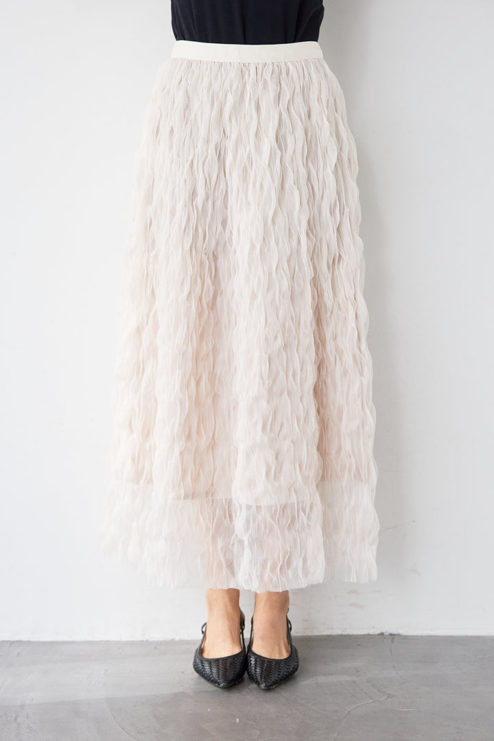【2SET】ウエストベルトニット+ウエーブプリーツチュールスカート