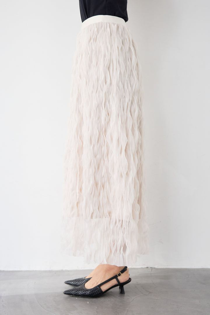 【2SET】ウエストベルトニット+ウエーブプリーツチュールスカート