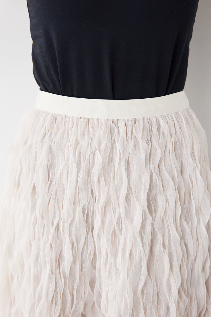 【2SET】ウエストベルトニット+ウエーブプリーツチュールスカート