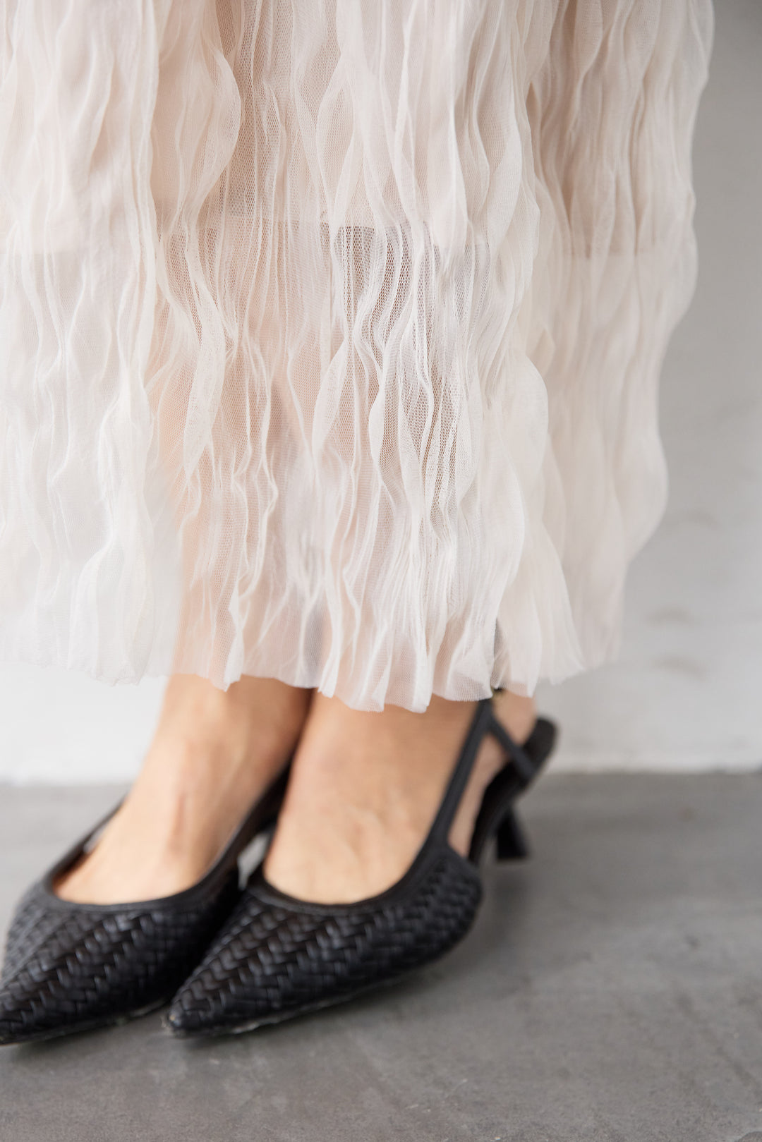 【2SET】ウエストベルトニット+ウエーブプリーツチュールスカート