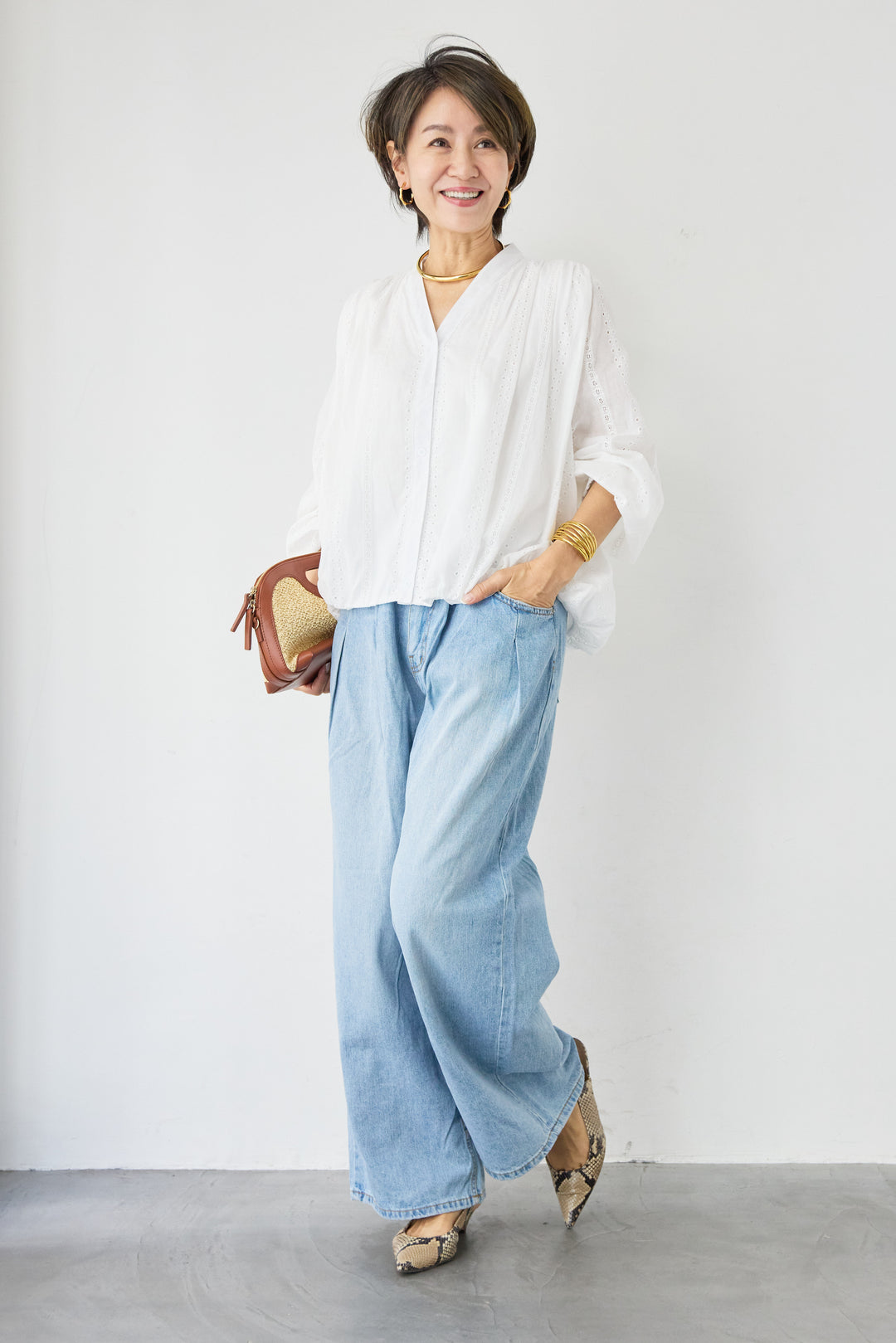 ウエストゴムワイドデニムパンツ