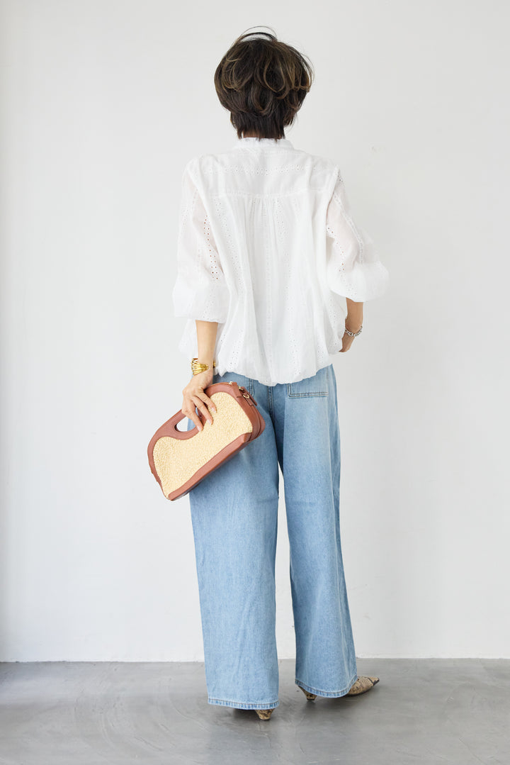 Vネックカットレースブラウス