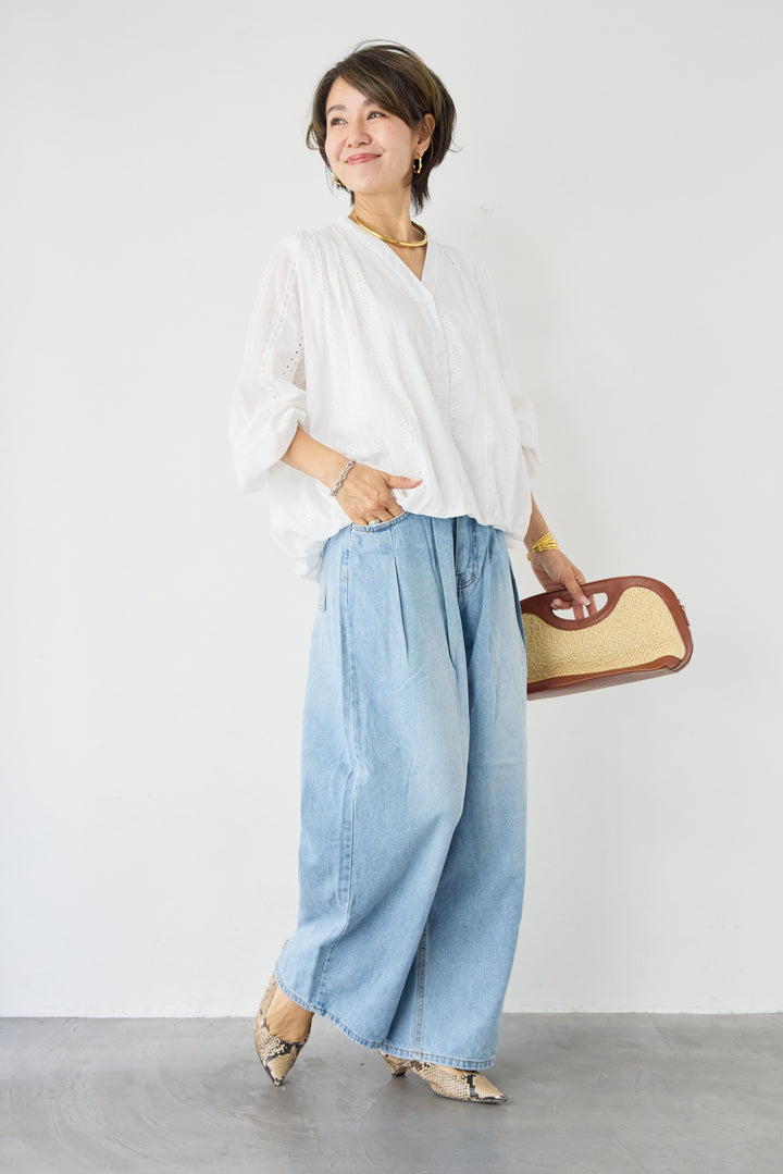 ウエストゴムワイドデニムパンツ