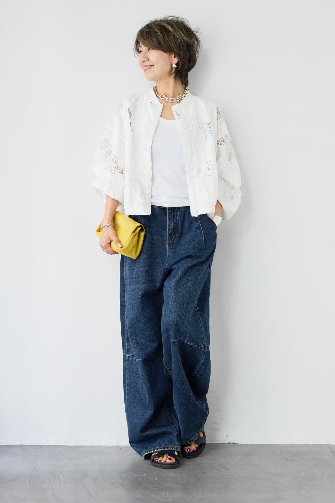 [SET]総レースブルゾン+カーブデニムパンツ(2set)