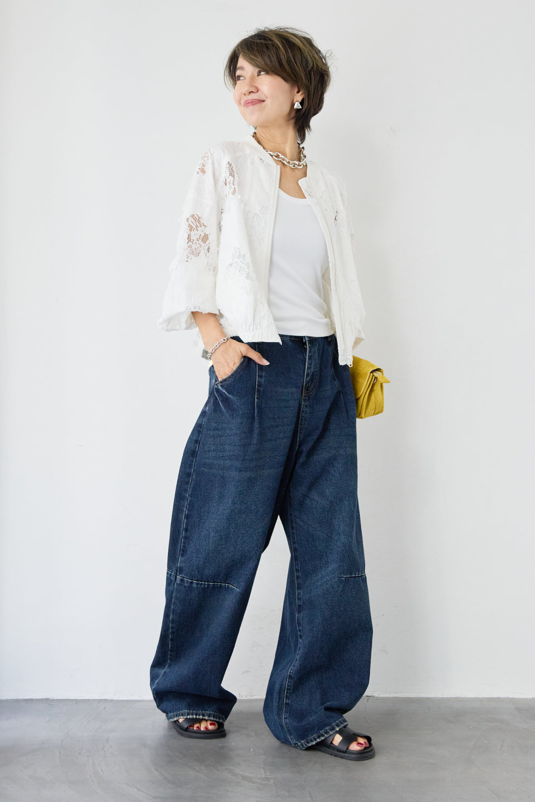 [SET]総レースブルゾン+カーブデニムパンツ(2set)