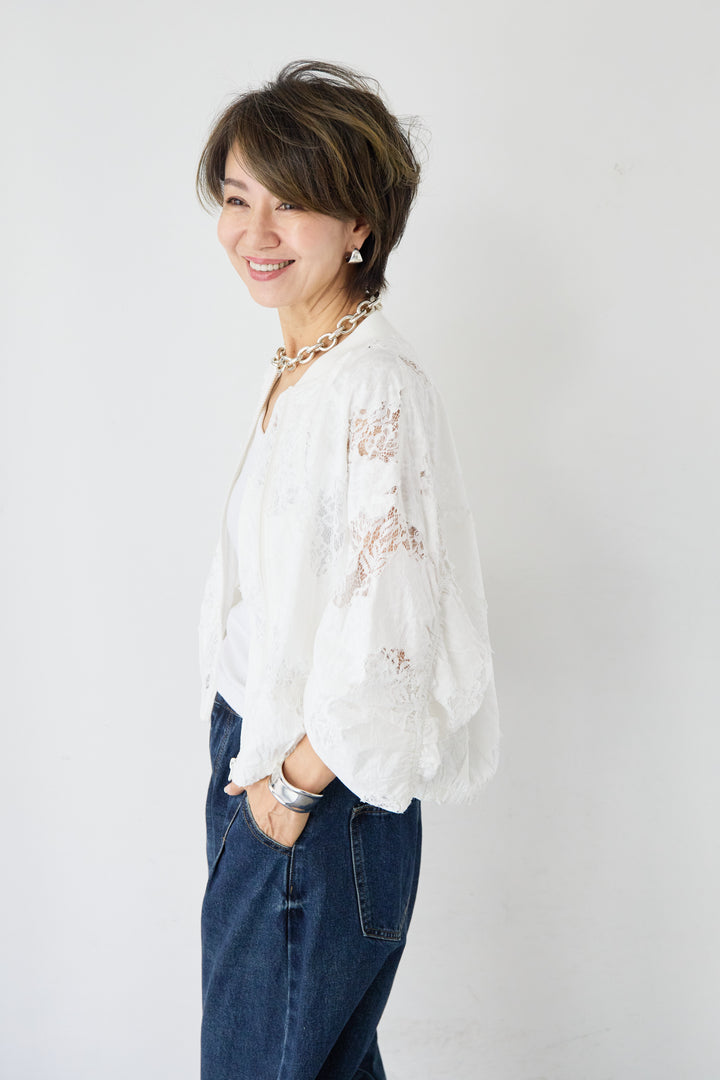 [SET]総レースブルゾン+カーブデニムパンツ(2set)