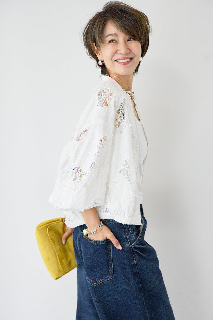 [SET]総レースブルゾン+カーブデニムパンツ(2set)