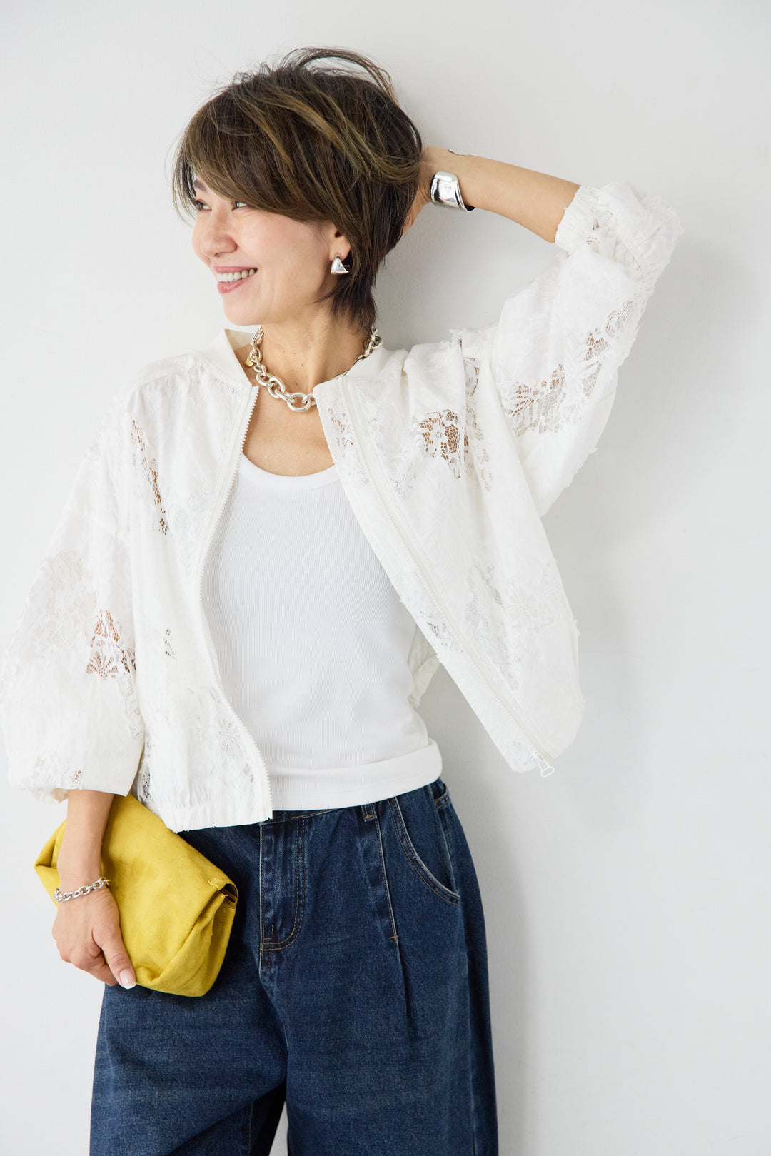 [SET]総レースブルゾン+カーブデニムパンツ(2set)