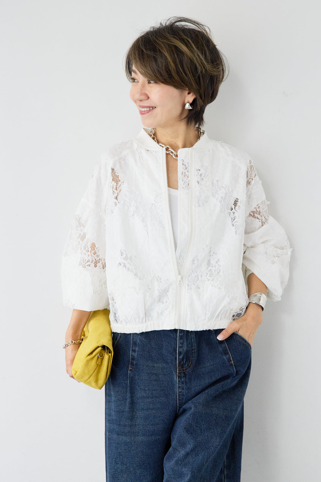 [SET]総レースブルゾン+カーブデニムパンツ(2set)