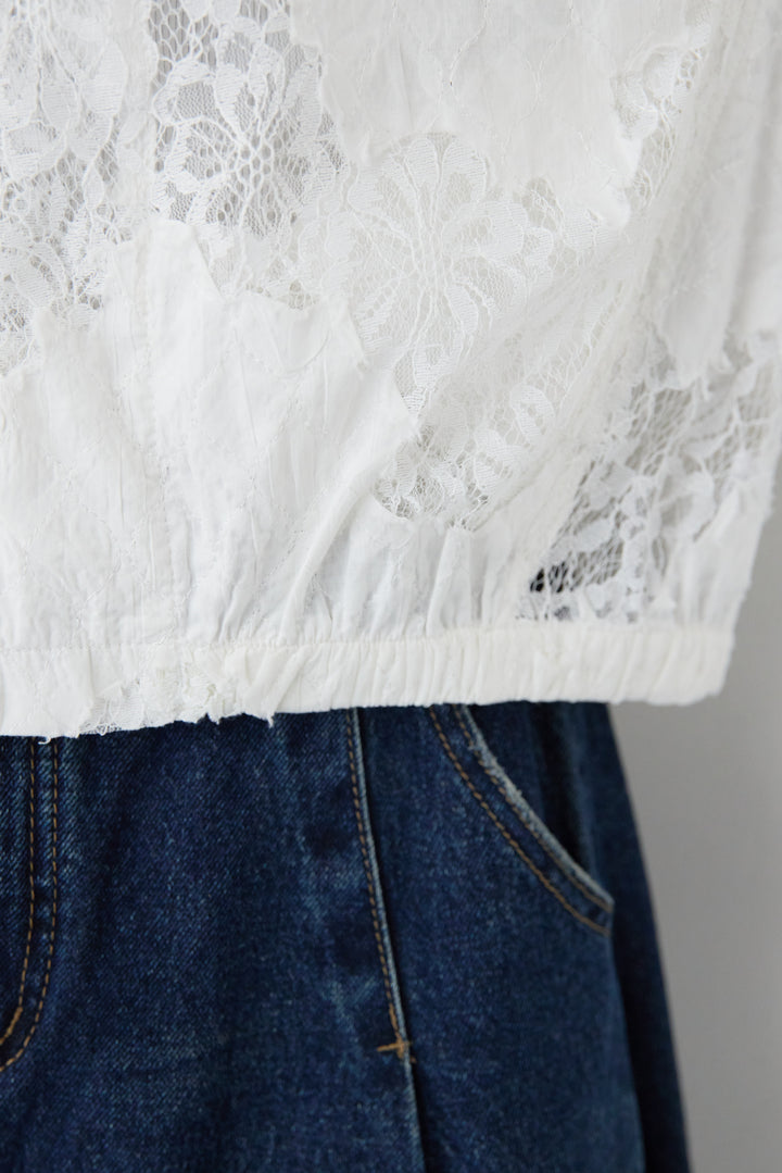 [SET]総レースブルゾン+カーブデニムパンツ(2set)