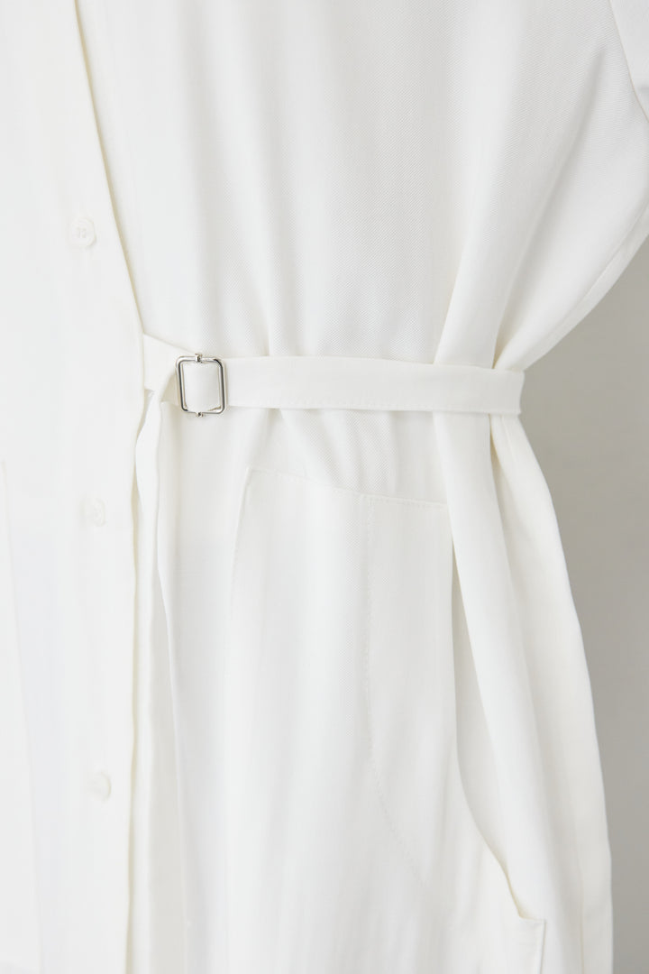 ノーカラーベルトデザインシャツワンピース